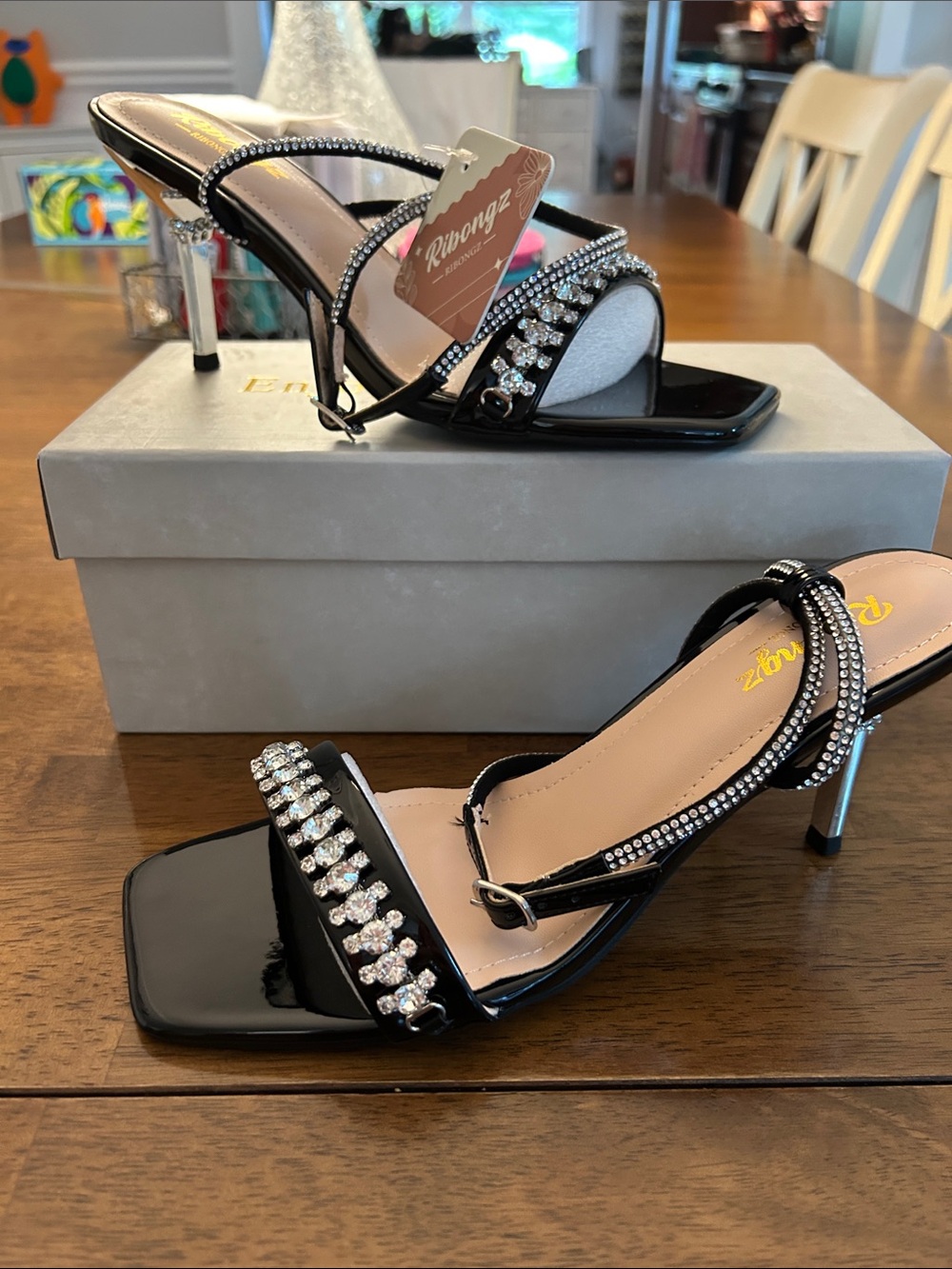 Black Rhinestone Strappy High Heel Sandals